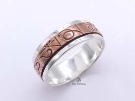 BA152 Bague Argent Massif Cuivre Mantra Dorje Vajra