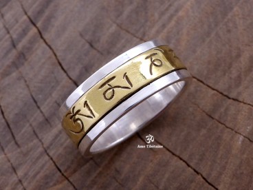 BA198 Bague Argent Massif Laiton Mantra Dorje Vajra
