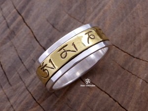 BA198 Bague Argent Massif Laiton Mantra Dorje Vajra