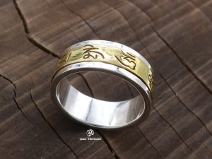 BA198 Bague Argent Massif Laiton Mantra Dorje Vajra