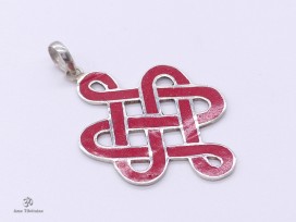 PA48 Pendentif Argent Massif Nœud Sans Fin Signes Auspicieux Corail