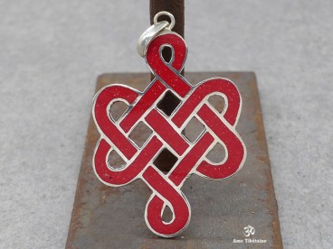 PA48 Pendentif Argent Massif Nœud Sans Fin Signes Auspicieux Corail