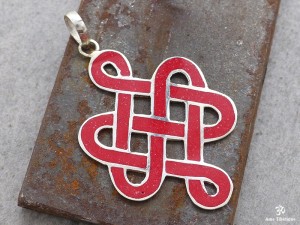 PA48 Pendentif Argent Massif Nœud Sans Fin Signes Auspicieux Corail