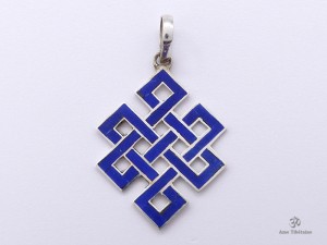 PA52 Pendentif Argent Massif Nœud Sans Fin Signes Auspicieux Lapis Lazuli
