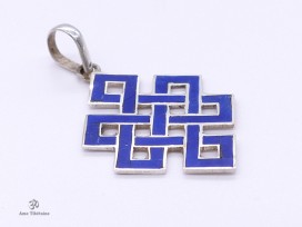 PA52 Pendentif Argent Massif Nœud Sans Fin Signes Auspicieux Lapis Lazuli