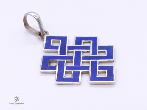 PA52 Pendentif Argent Massif Nœud Sans Fin Signes Auspicieux Lapis Lazuli