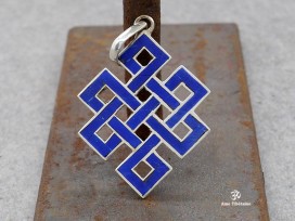 PA52 Pendentif Argent Massif Nœud Sans Fin Signes Auspicieux Lapis Lazuli