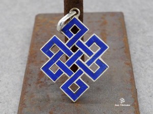 PA52 Pendentif Argent Massif Nœud Sans Fin Signes Auspicieux Lapis Lazuli