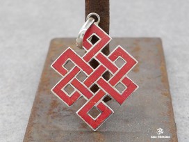 PA53 Pendentif Argent Massif Nœud Sans Fin Signes Auspicieux Corail
