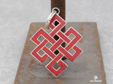 PA53 Pendentif Argent Massif Nœud Sans Fin Signes Auspicieux Corail