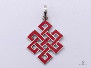 PA53 Pendentif Argent Massif Nœud Sans Fin Signes Auspicieux Corail