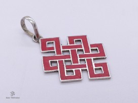 PA53 Pendentif Argent Massif Nœud Sans Fin Signes Auspicieux Corail