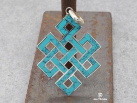 PA57 Pendentif Argent Massif Nœud Sans Fin Signes Auspicieux