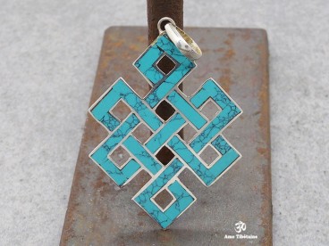 PA57 Pendentif Argent Massif Nœud Sans Fin Signes Auspicieux