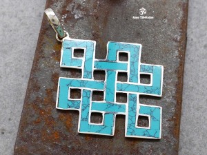 PA57 Pendentif Argent Massif Nœud Sans Fin Signes Auspicieux
