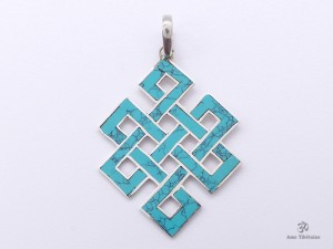 PA57 Pendentif Argent Massif Nœud Sans Fin Signes Auspicieux