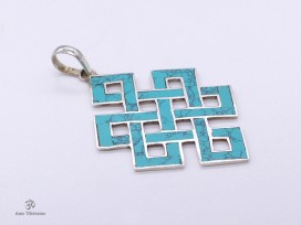 PA57 Pendentif Argent Massif Nœud Sans Fin Signes Auspicieux
