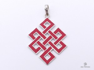 PA58 Pendentif Argent Massif Nœud Sans Fin Signes Auspicieux Corail