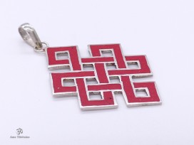 PA58 Pendentif Argent Massif Nœud Sans Fin Signes Auspicieux Corail