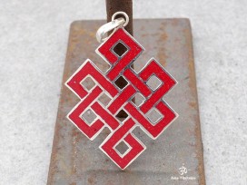 PA58 Pendentif Argent Massif Nœud Sans Fin Signes Auspicieux Corail