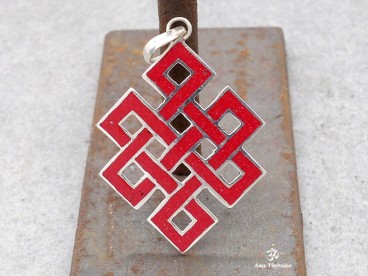 PA58 Pendentif Argent Massif Nœud Sans Fin Signes Auspicieux Corail