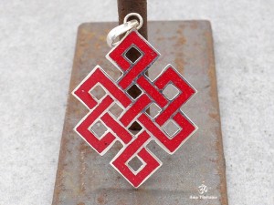 PA58 Pendentif Argent Massif Nœud Sans Fin Signes Auspicieux Corail