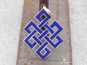 PA59 Pendentif Argent Massif Nœud Sans Fin Signes Auspicieux Lapis Lazuli