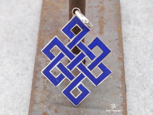PA59 Pendentif Argent Massif Nœud Sans Fin Signes Auspicieux Lapis Lazuli