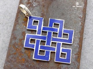 PA59 Pendentif Argent Massif Nœud Sans Fin Signes Auspicieux Lapis Lazuli