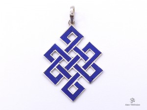 PA59 Pendentif Argent Massif Nœud Sans Fin Signes Auspicieux Lapis Lazuli