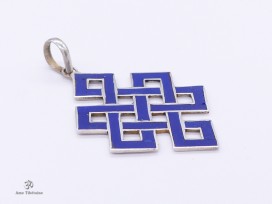PA59 Pendentif Argent Massif Nœud Sans Fin Signes Auspicieux Lapis Lazuli
