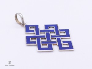 PA59 Pendentif Argent Massif Nœud Sans Fin Signes Auspicieux Lapis Lazuli
