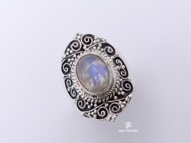 BA274 Bague Tibétaine Argent Massif Pierre de Lune. Taille Réglable