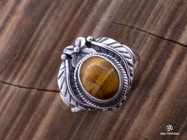 BA275 Bague Tibétaine Argent Massif Oeil de Tigre. Taille Réglable
