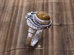 BA275 Bague Tibétaine Argent Massif Oeil de Tigre. Taille Réglable