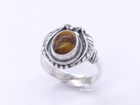 BA275 Bague Tibétaine Argent Massif Oeil de Tigre. Taille Réglable