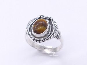 BA275 Bague Tibétaine Argent Massif Oeil de Tigre. Taille Réglable