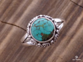 BA276 Bague Tibétaine Argent Massif Turquoise. Taille Réglable