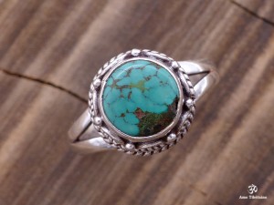BA276 Bague Tibétaine Argent Massif Turquoise. Taille Réglable