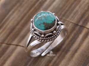 BA276 Bague Tibétaine Argent Massif Turquoise. Taille Réglable