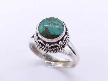 BA276 Bague Tibétaine Argent Massif Turquoise. Taille Réglable