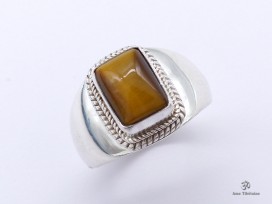 BA279 Bague Tibétaine Argent Massif Oeil de Tigre. Taille 58