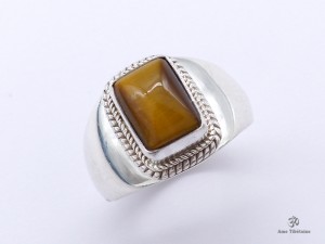 BA279 Bague Tibétaine Argent Massif Oeil de Tigre. Taille 58