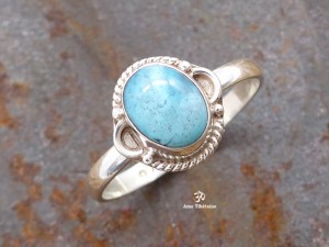 BA280 Bague Tibétaine Argent Massif Turquoise. Taille 57