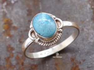 BA280 Bague Tibétaine Argent Massif Turquoise. Taille 57