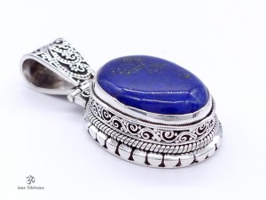 PA205. Pendentif Tibétain Argent Massif Lapis Lazuli