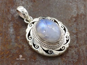 PA421 Pendentif Argent Massif Pierre de Lune