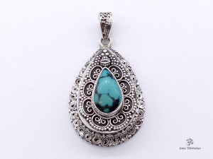 PA423. Pendentif Tibétain Argent Massif Turquoise