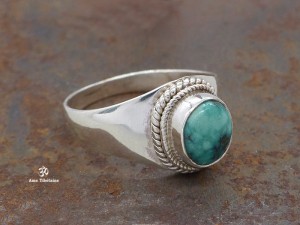 BA282 Bague Tibétaine Argent Massif Turquoise. Taille 54