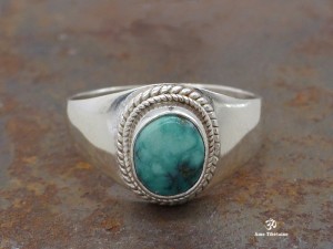 BA282 Bague Tibétaine Argent Massif Turquoise. Taille 54